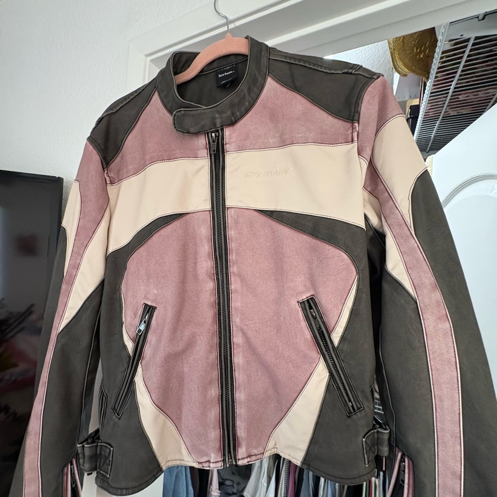 Women’s iets frans Urban Outfitters pink & black leather jacket